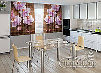 Фото Шторы для кухни "Орхидеи и дерево" 2,0м*2,9м (2 полотна по 1,45м), тесьма