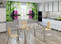 Фото Шторы для кухни "Орхидеи и камни" 2,0м*2,9м (2 полотна по 1,45м), тесьма