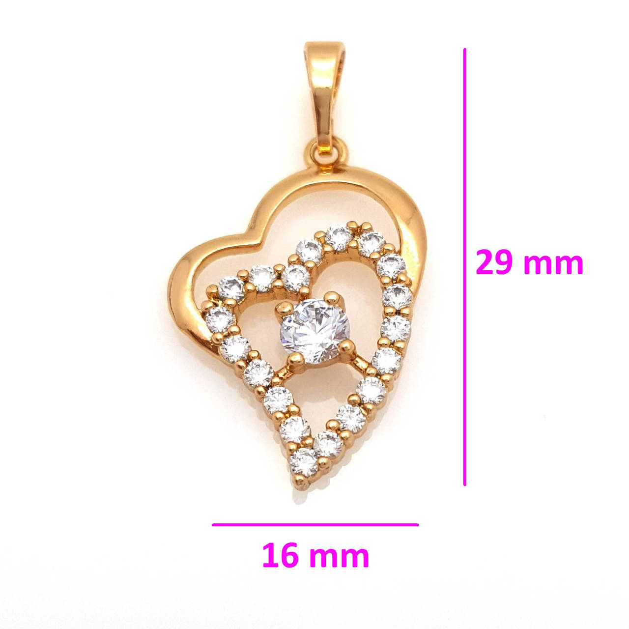 

Кулон Два Сердца, в россыпь камней, позолота, 18К