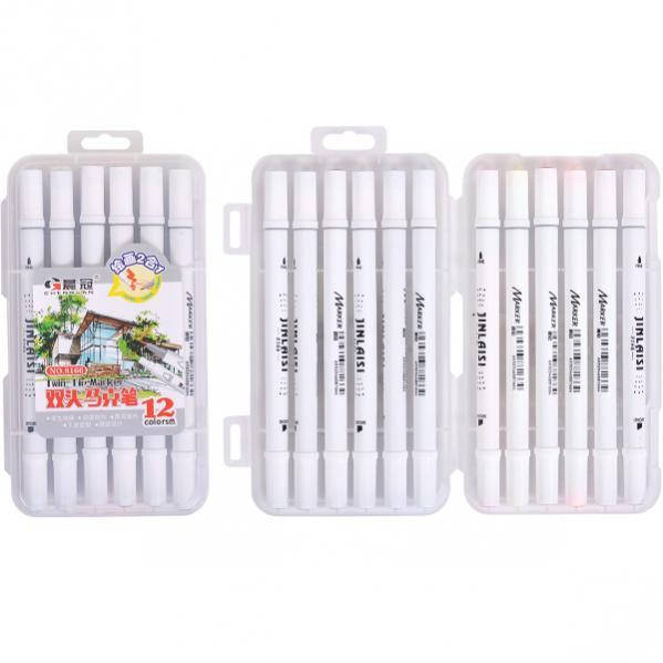 

Фломастер двухсторонний 12 цветов 8166-12 в пластиковом боксе