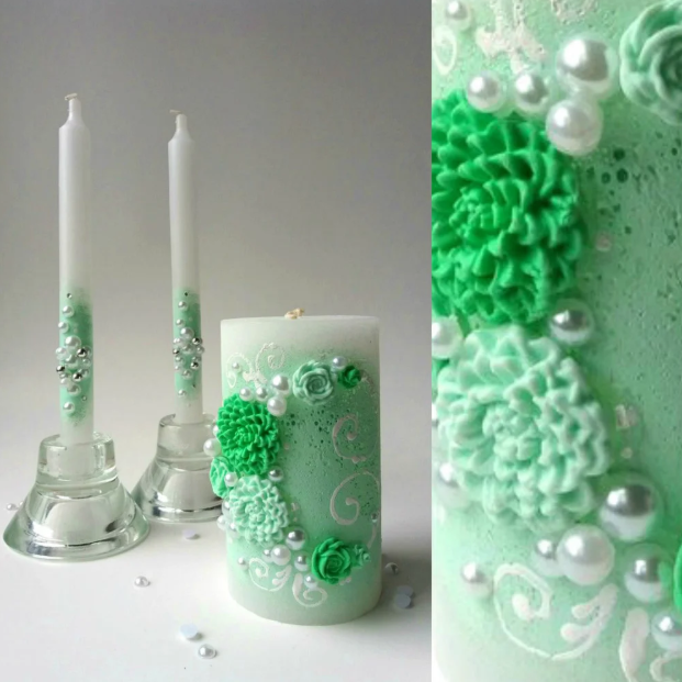 

Распродажа! Мятные свечи на свадьбу Семейный очаг 3 шт/уп с лепкой и бусинами С-718