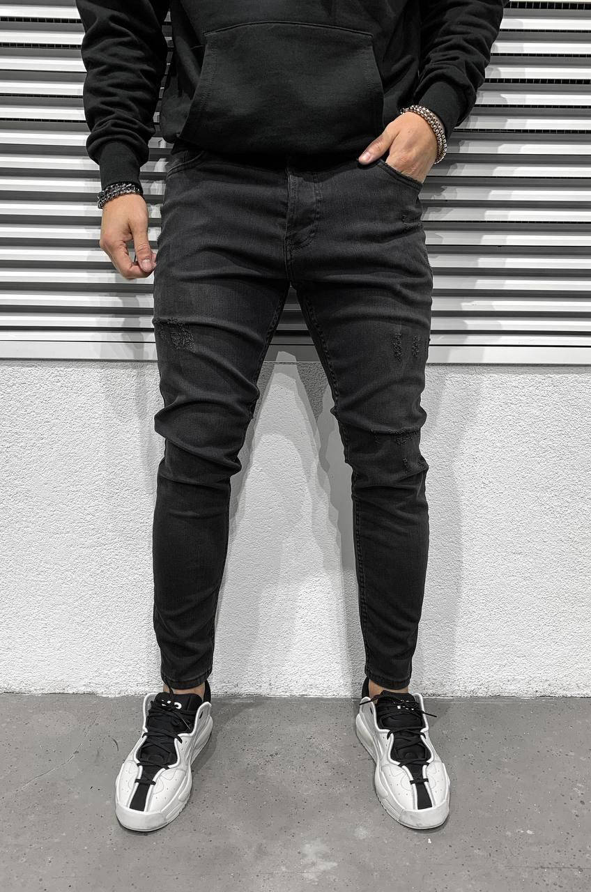 

Джинсы мужские черные рваные слим