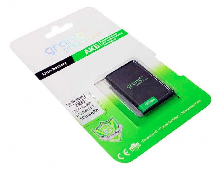 

Аккумулятор Grand Premium для Samsung S3650 / C3312 / L700 (1000 mAh) AB463651BU