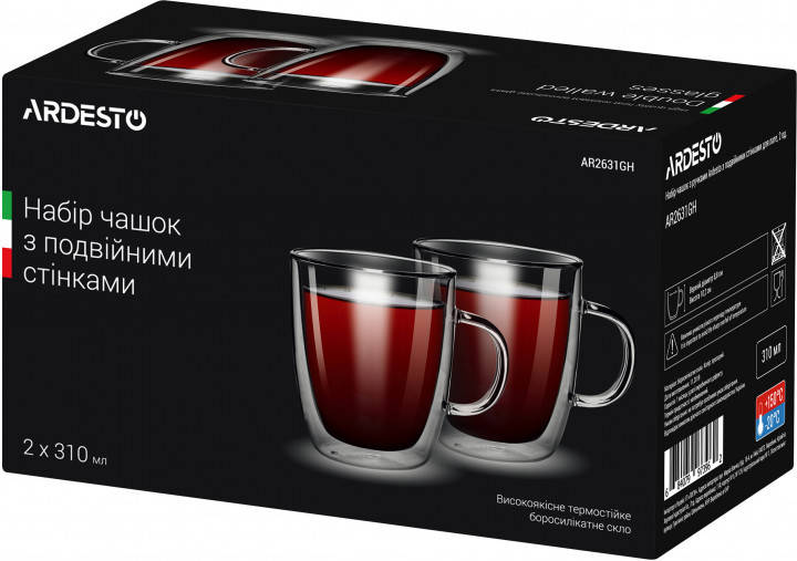 

Набор чашек для латте с двойными стенками (двойным дном) Ardesto 2 шт х 310 мл (AR2631GH), Прозрачный