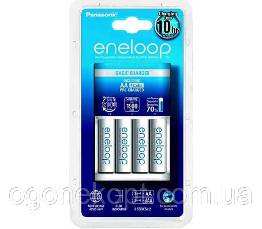 Зарядний пристрій — Panasonic Eneloop на 4 акумулятори + 4 акуми. HR6 1900 mAh, фото 1