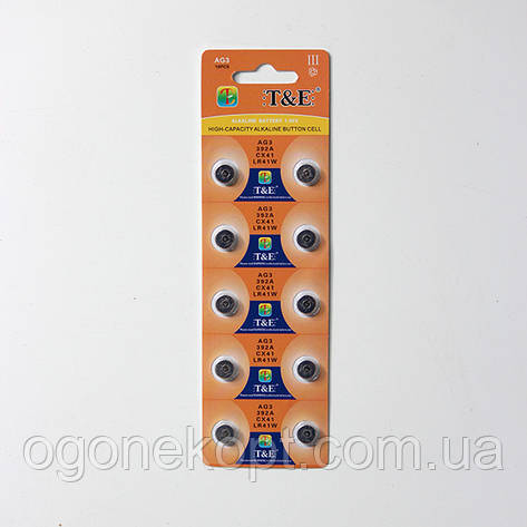 Батарейки T&E — Alkaline Battery AG3 LR41 1.5V, фото 1