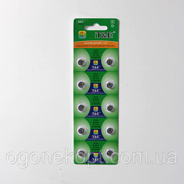 Батарейки T&E — Alkaline Battery AG4 LR626 1.5V