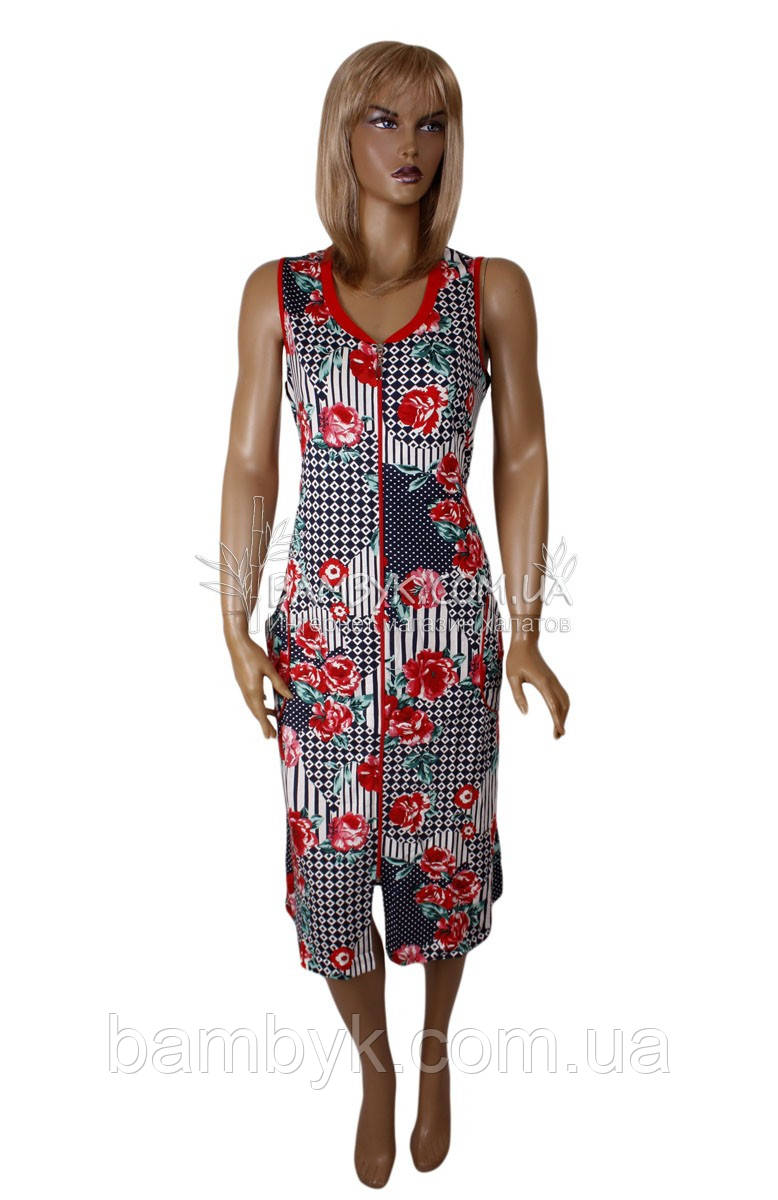 Халат жіночий літній без рукав трикотажний на блискавці Birlik № 520