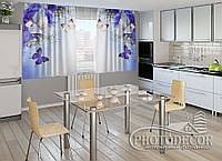Фото Шторы для кухни "Ирисы и бабочки" 2,0м*2,9м (2 полотна по 1,45м), тесьма