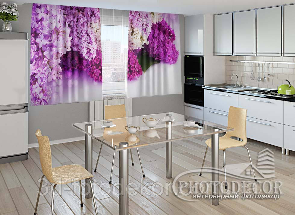 Фото Штори для кухні "Бузок" 1,5м*2,0м (2 полотна по 1,0м), тасьма, фото 1