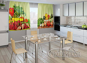 Фото Штори для кухні "Овочі і фрукти" 1,5м*2,5м (2 полотна по 1,25м), тасьма