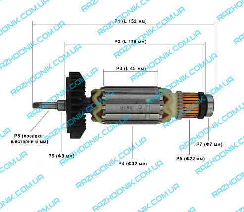 Якір на болгарку Makita 9555HN,9554HN, фото 1