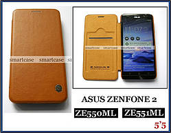 Коричневий шкіряний чохол-книжка Asus Zenfone 2 Ze551ML Z00AD, чохол Nillkin QIN Leather