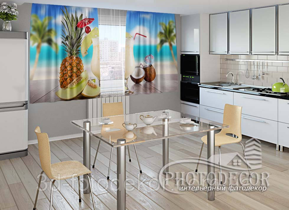 Фото Штори для кухні "Екзотика" 1,5м*2,0м (2 полотна по 1,0м), тасьма, фото 1