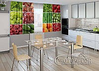 Фото Шторы для кухни "Ягоды и орехи" 2,0м*2,9м (2 полотна по 1,45м), тесьма