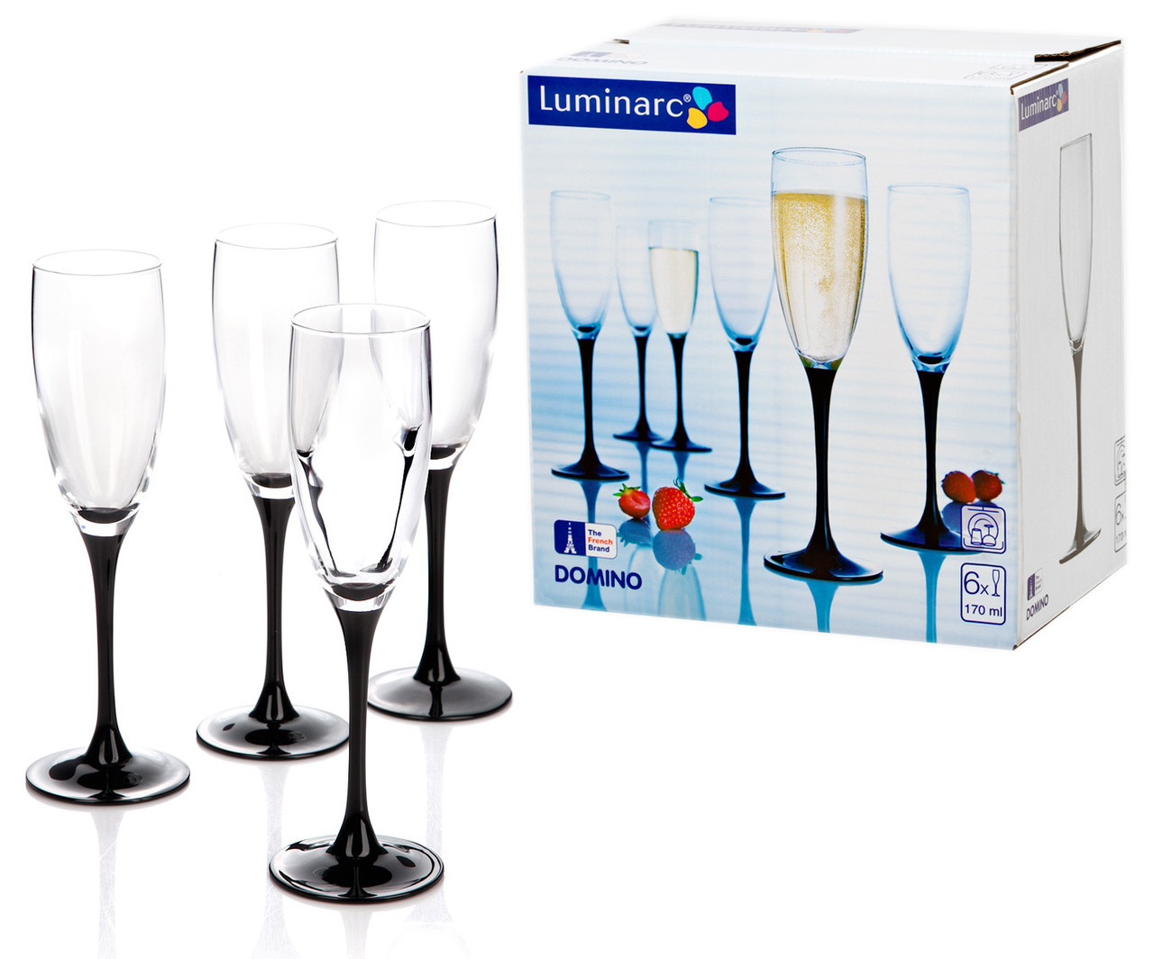 Набор бокалов для шампанского Luminarc Domino 170мл 6шт: Бокалы, фужеры ...