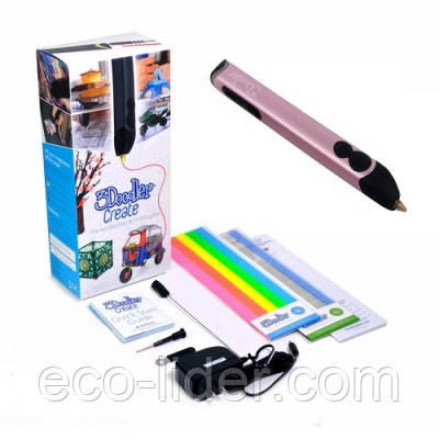 3D-ручка 3Doodler Create для проф. вик. - РОЖЕВИЙ МЕТАЛІК (50 стрижнів з ABS-пластика, аксесс.)