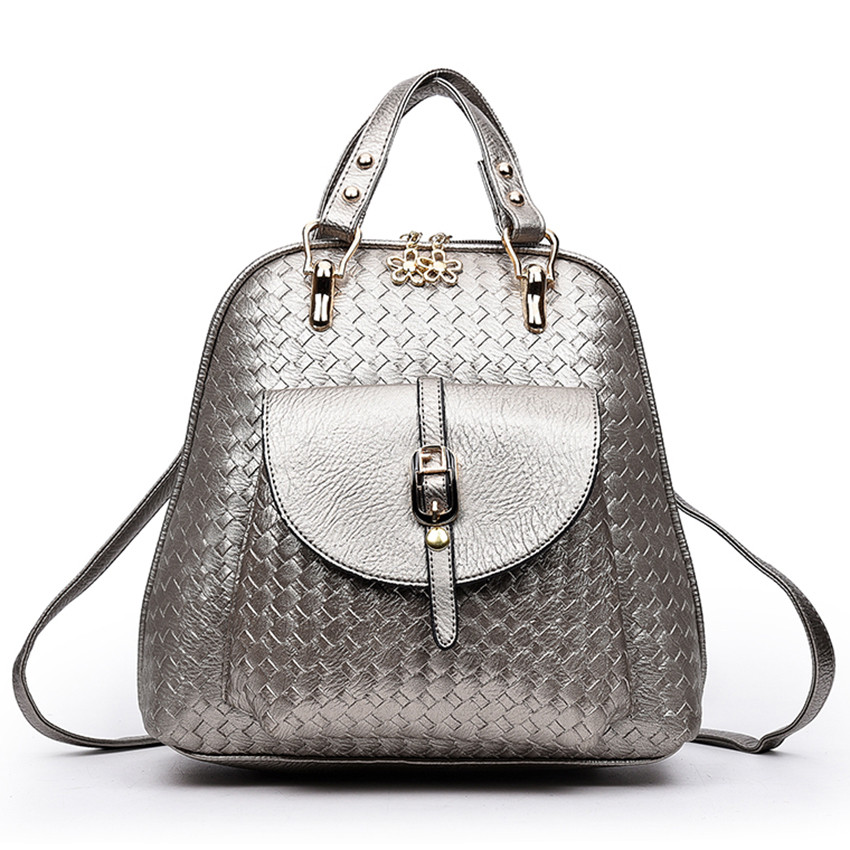 Рюкзак сумка женский плетеный кожаный (серебристый) - фото 1 - id-p543751315