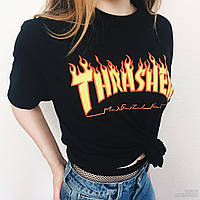 Женская Футболка Thrasher Magazine Flame Черная свободная футболка женская с принтом Трешер огонь