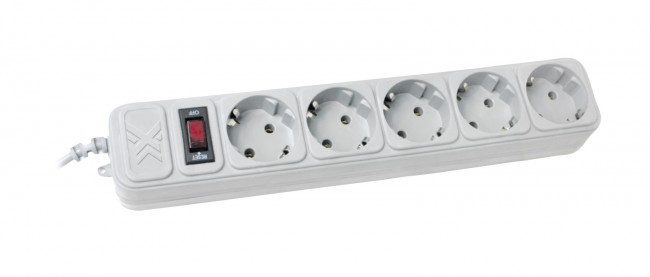 Мережевий фільтр MAXXTER SPM5-G-6G 5 розеток 1.8 м з заземленням та вимикачем сірий до 2.2кВт 10А