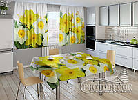 Фото комплект для кухни "Нарциссы" (шторы 1,5м*2,0м; скатерть 0,8м*1,0м)
