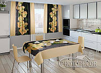 Фото комплект для кухни "Песочные орхидеи" (шторы 1,5м*2,0м; скатерть 0,8м*1,0м)