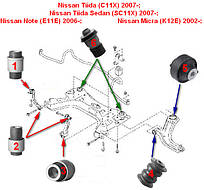 Сайлентблок Nissan Tiida (C11X, SC11X) 2007-, Note (E11E); Renault Megane 2 2002-, Scenic 2 2003-, Modus 2004