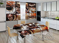 Фото комплект для кухни "Кофе" (шторы 1,5м*2,0м; скатерть 0,8м*1,0м)