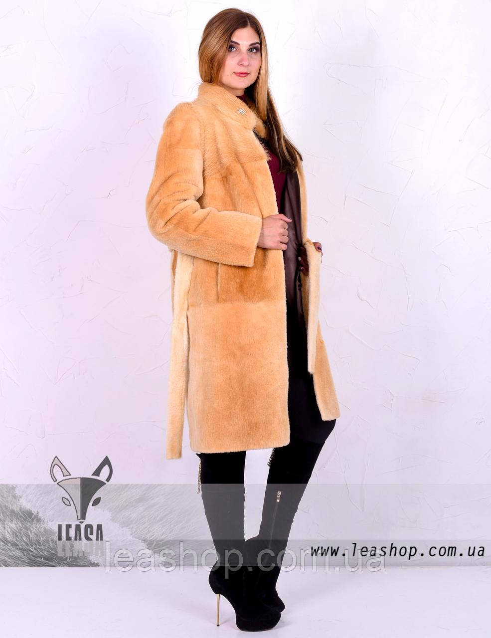 Шуба пісочного кольору під мутон, фото 1