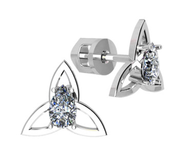 Серьги серебряные гвоздики Трилистник с камнем - фото 1 - id-p544088897