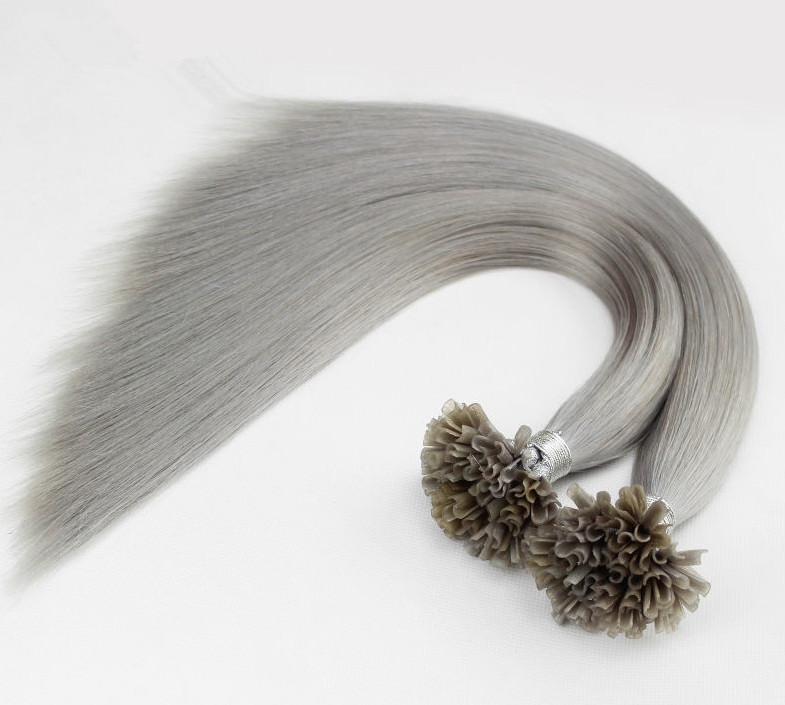Прядь натуральных волос на кератиновой капсуле для наращивания серебристо-серая - фото 4 - id-p544374782