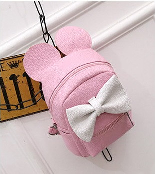 Розовый маленький рюкзак с белым бантом Микки Маус ( код: IBR083PO ) - фото 1 - id-p544388203