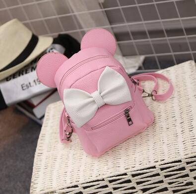 Розовый маленький рюкзак с белым бантом Микки Маус ( код: IBR083PO ) - фото 3 - id-p544388203
