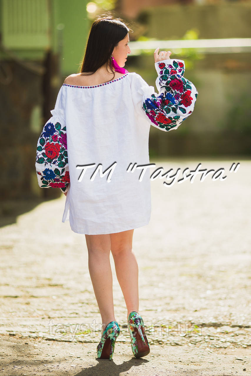 Туника вышитая белая платье лен, вышиванка бохо стиль , Bohemian, этно, туника в Бохо-стиле - фото 2 - id-p544422110