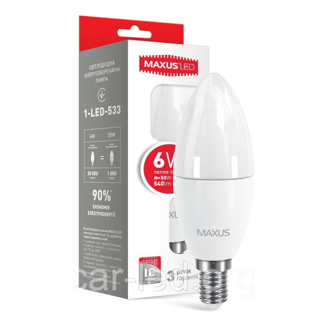 LED ЛАМПА MAXUS C37 6W ТЕПЛЕ СВІТЛО E14 (1-LED-531)