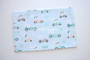 Преміум бавовна Кролики на машинках ЗАЛИШОК 0,6 м