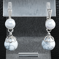 Кахолонг і перли, срібло, сережки, 185СРК
