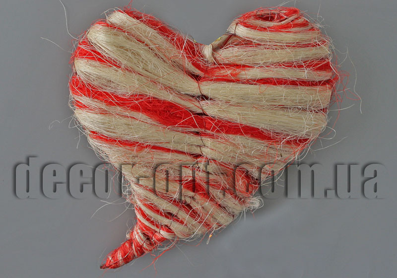 Серце біло-червоне із сизалі 26х30 см YM10418