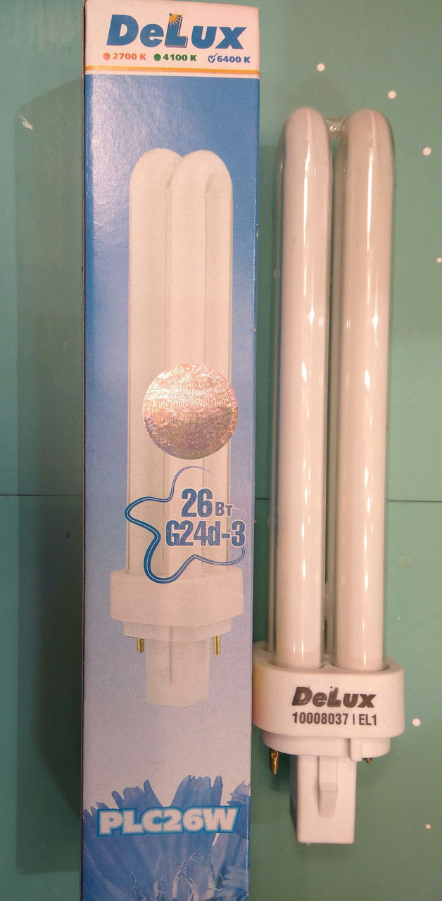 Люмінесцентна лампа енергоощадна Delux PLC 26W G24d-3 6400K 220v