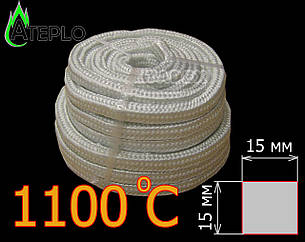 Термоізоляційний шнур «Керамічний шнур». Ущільнювач дверцят котла (+1100 °C) 15х15 мм
