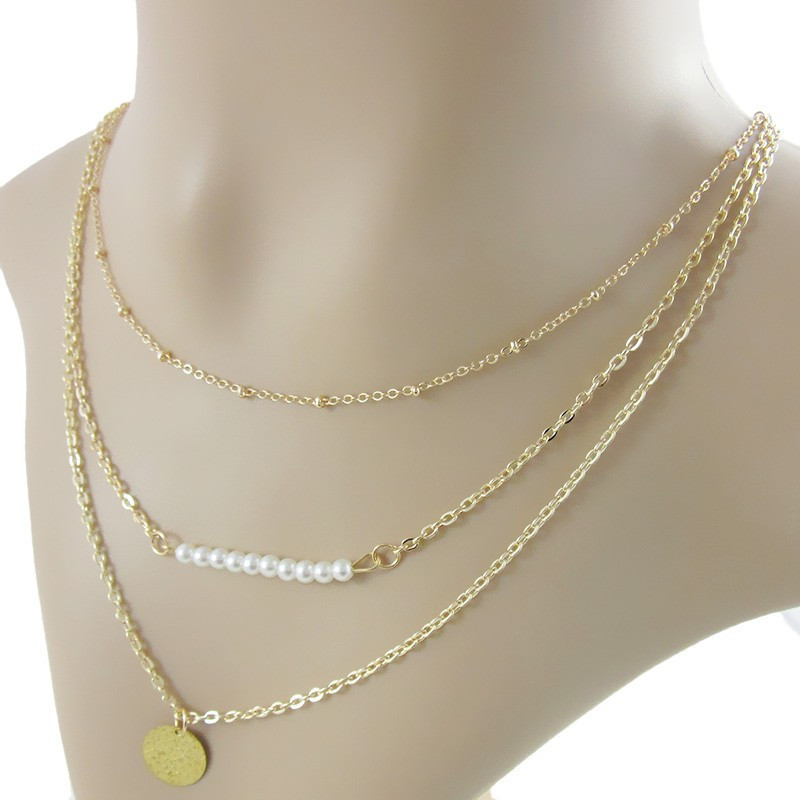 Потрійна ланцюжок на шию з підвісками золотиста, фото 1