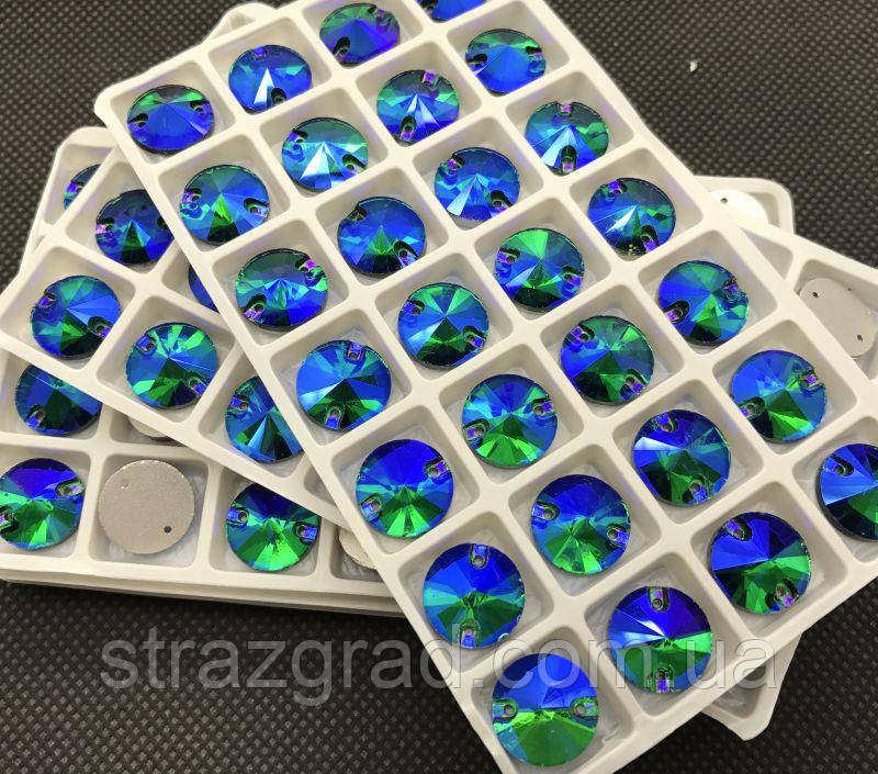 10 мм. RIVOLI Круглі пришивні Green Zircon AB