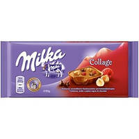 Молочный шоколад Milka Collage со вкусом малины и фундука, 100 гр.
