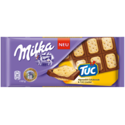 Молочний шоколад Milka з печивками Tuc, 100 г.