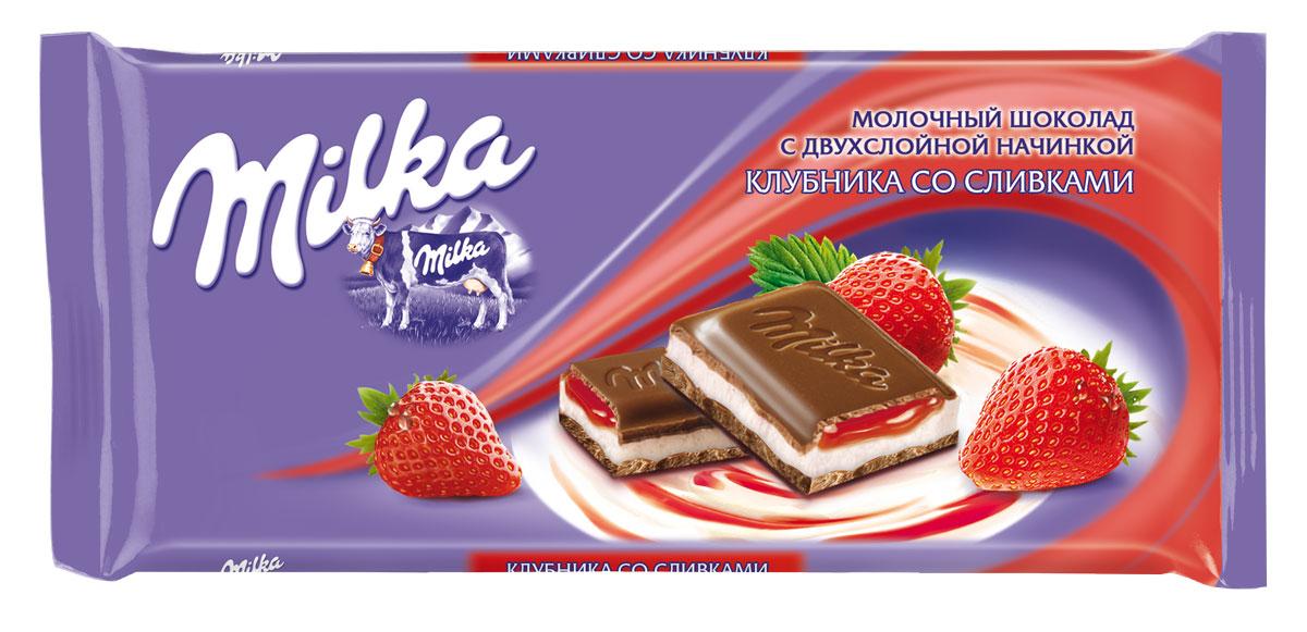 Шоколад молочный Milka со сливочным кремом и клубничным джемом, 100 гр - фото 1 - id-p223689663