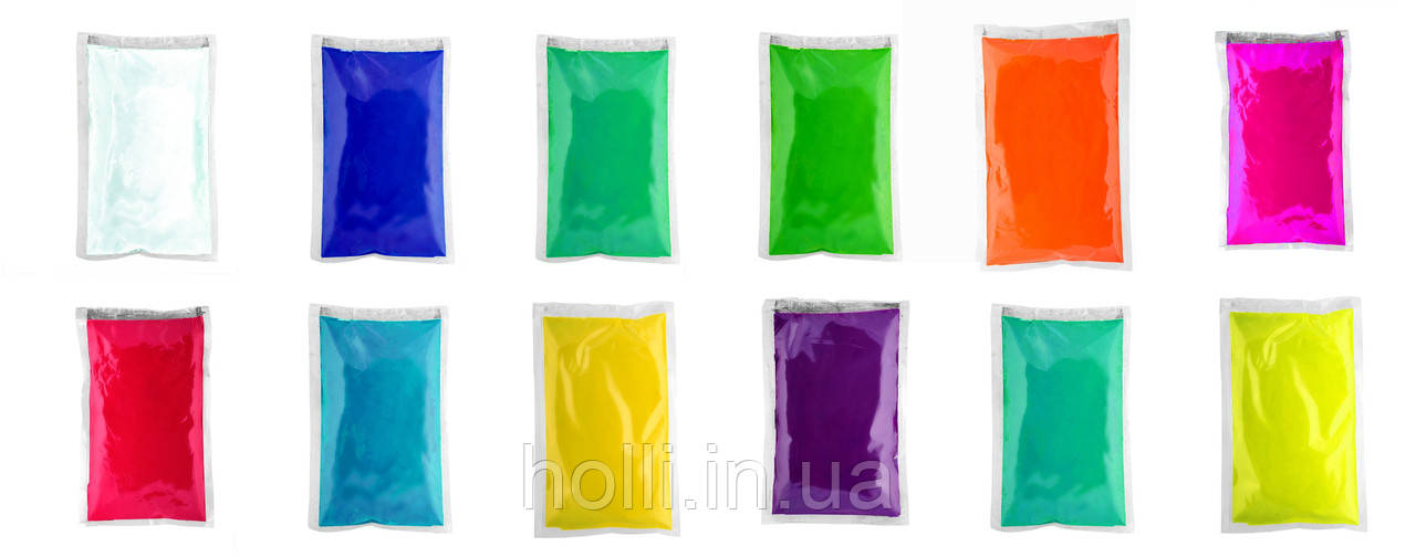 Фарба Холі (Гулал), Набір з 12 кольорів, пакети 75 грам, опт та роздріб