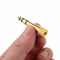 Стерео адаптер штекер 6.3 мм aux (6.35mm male папа) - 3.5 мм (female мама) mini jack золотое напыление adapter