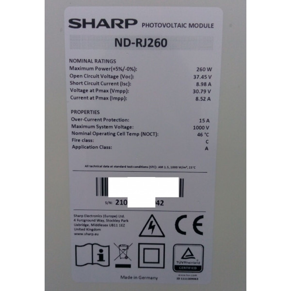 Sharp ND-RJ260 солнечная панель (батарея) поликристалл - фото 2 - id-p546293611