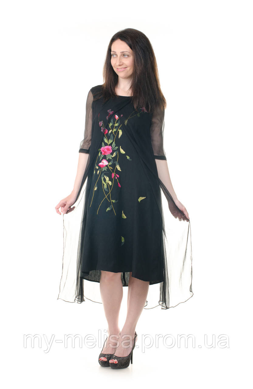 Шифонова сукня чорне з квітами
