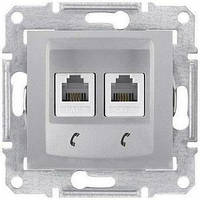 Розетка телефонна RJ11 на 4 контакт подвійна Schneider Electric Sedna Алюміній SDN4201160
